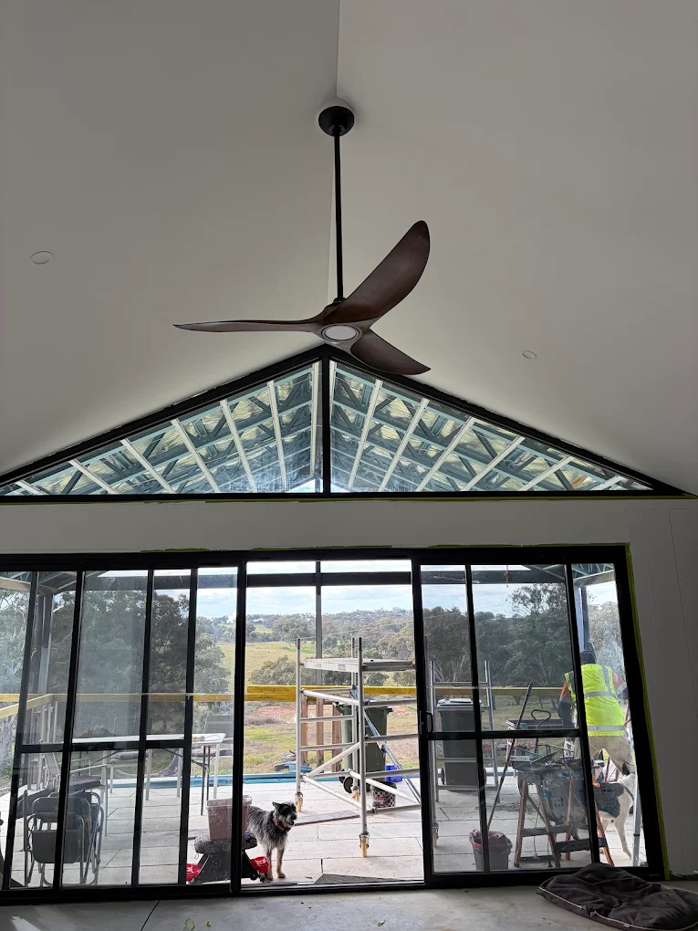 Ceiling fan, raked ceiling new build